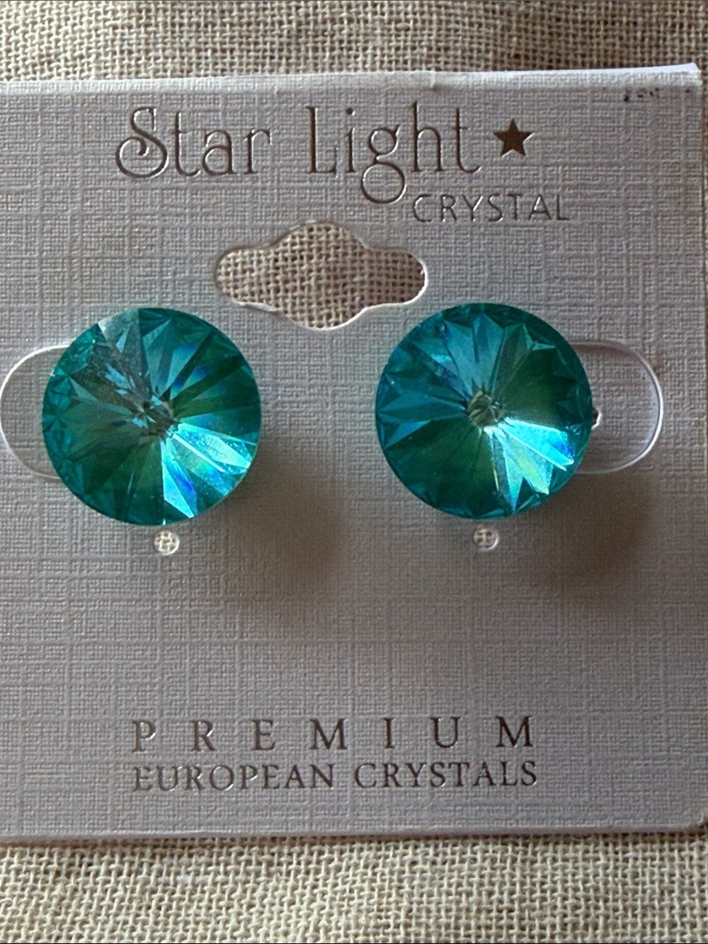 Star Light Crystal Aquamarine Round Stud Earrings!